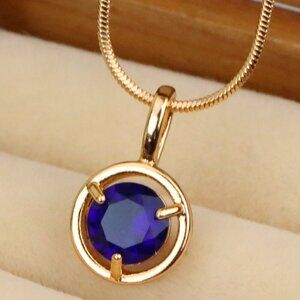 "Deep Blue Round Pendant in Gold Plated Brass – Timeless Elegance, XPPT1703